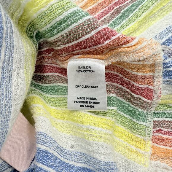 Saylor Alma Mini Dress Tag XL Fit Medium Colorful Striped Ruffle Smocked - READ‎ - Picture 6 of 7